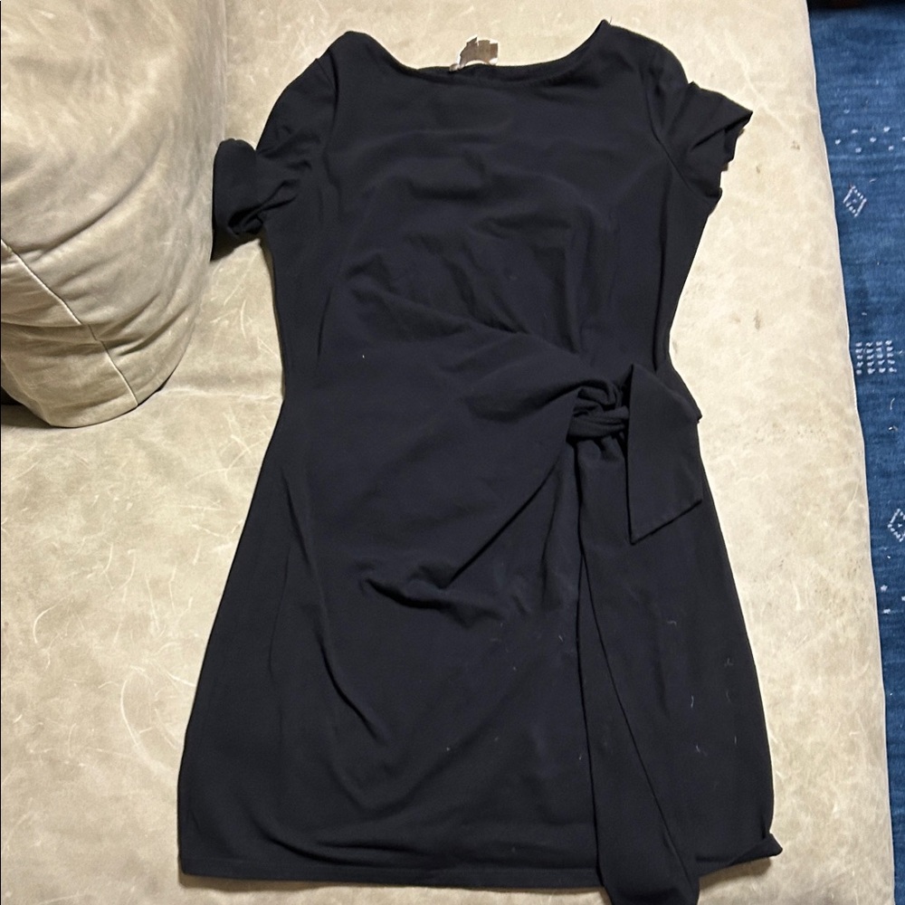 Sezane Black Short-Sleeve Tie Detail Mini Dress